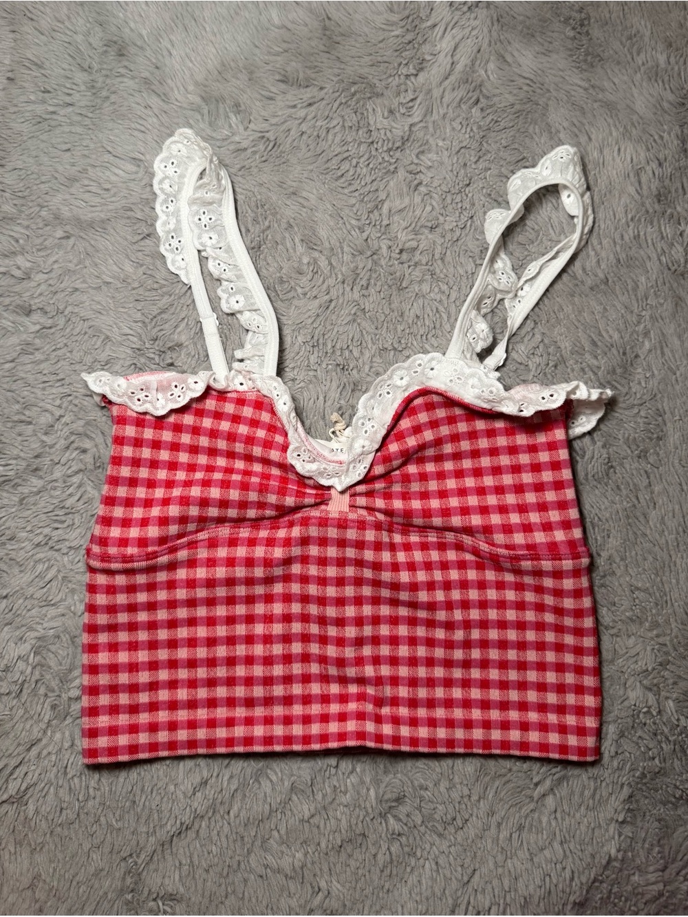 Altar'd State Red Gingham Lace-Trim Crop Camisole